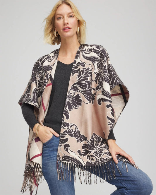 Chico's Reversible Printed Fringe Ruana