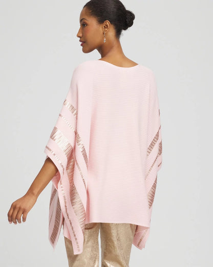 Chico's Sequin Striped Sweater Poncho