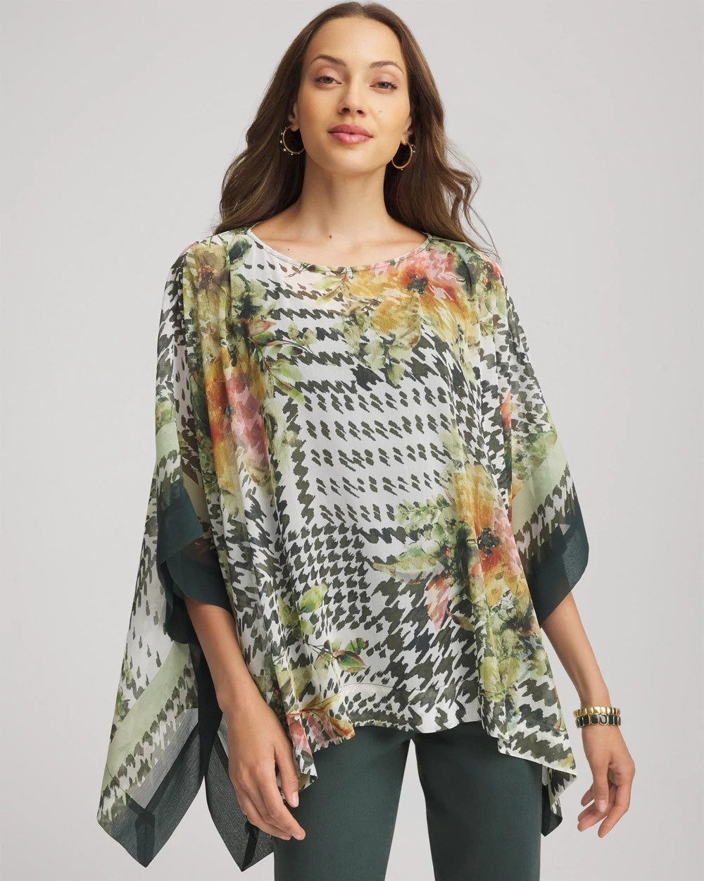 Chico's Printed Crinkle-Chiffon Pullover Poncho
