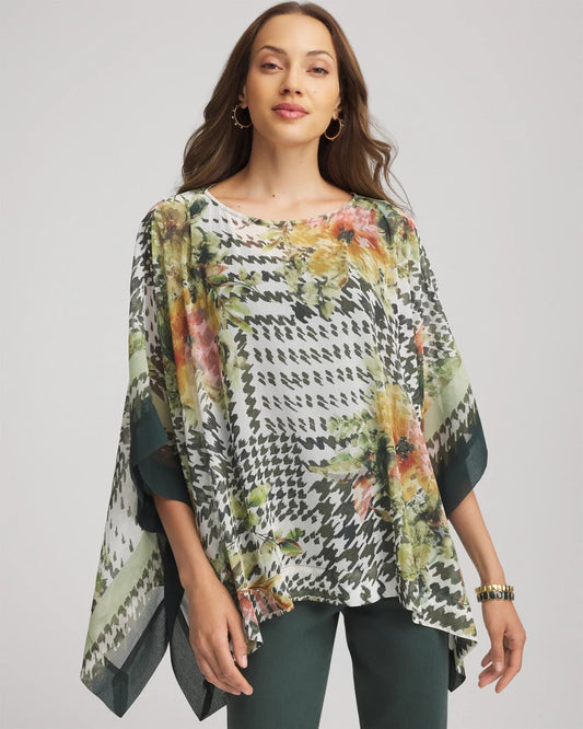 Chico's Printed Crinkle-Chiffon Pullover Poncho