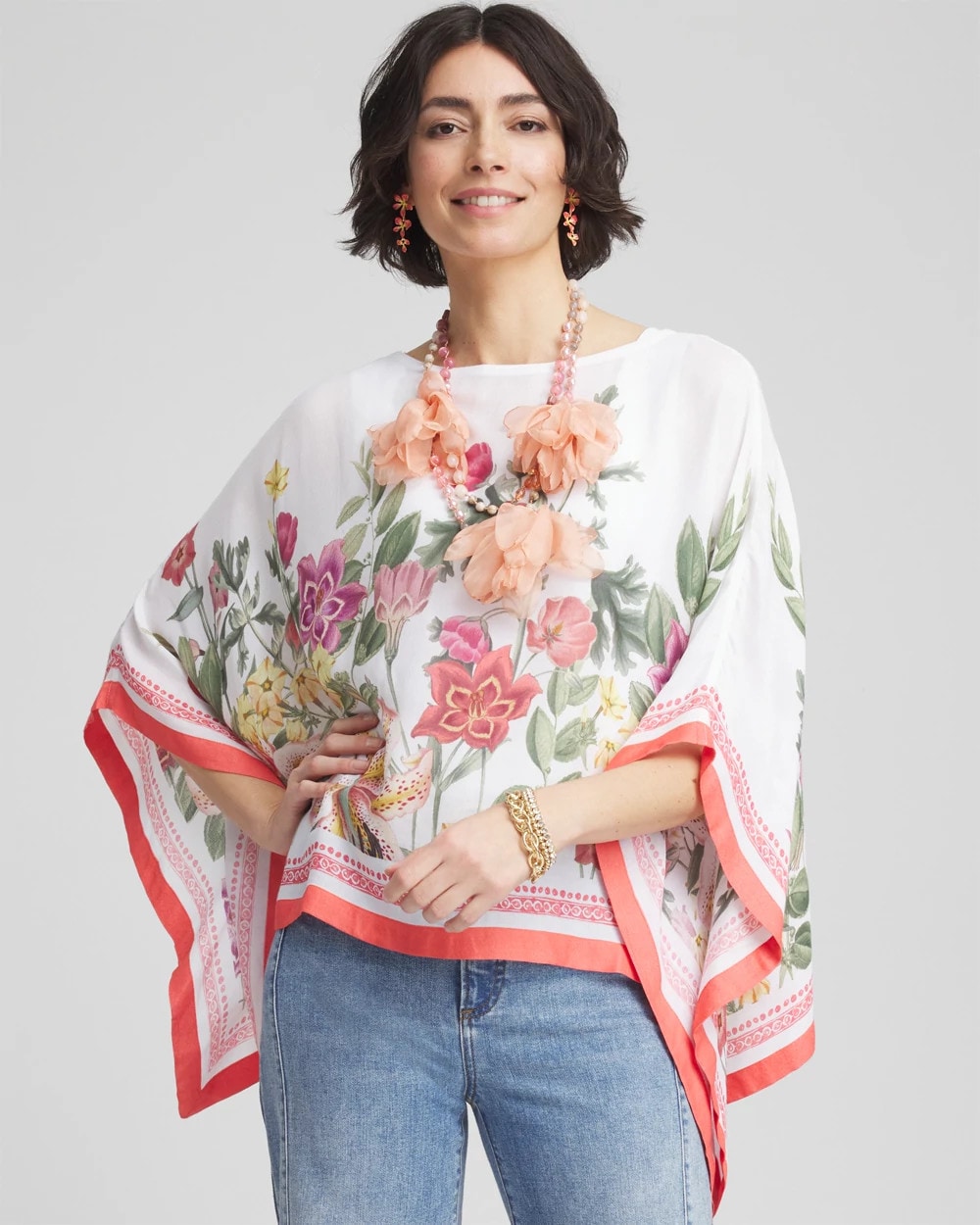 Chico's Wildflower Crepe Boatneck Poncho