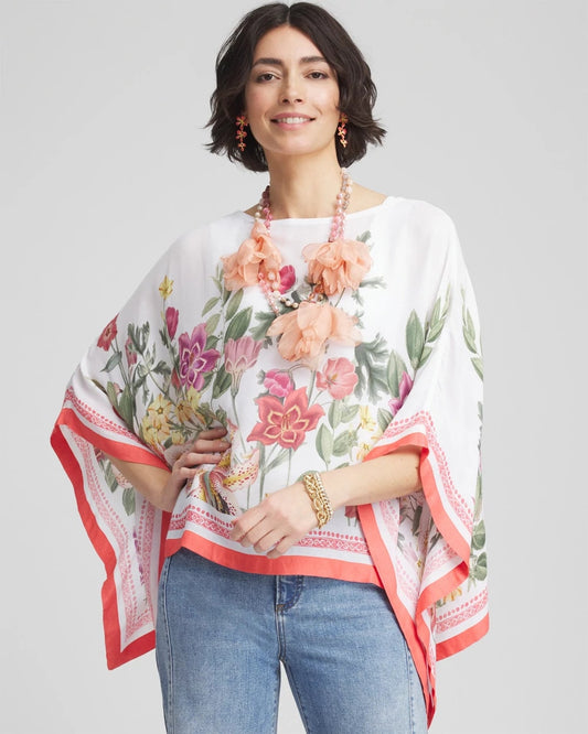 Chico's Wildflower Crepe Boatneck Poncho