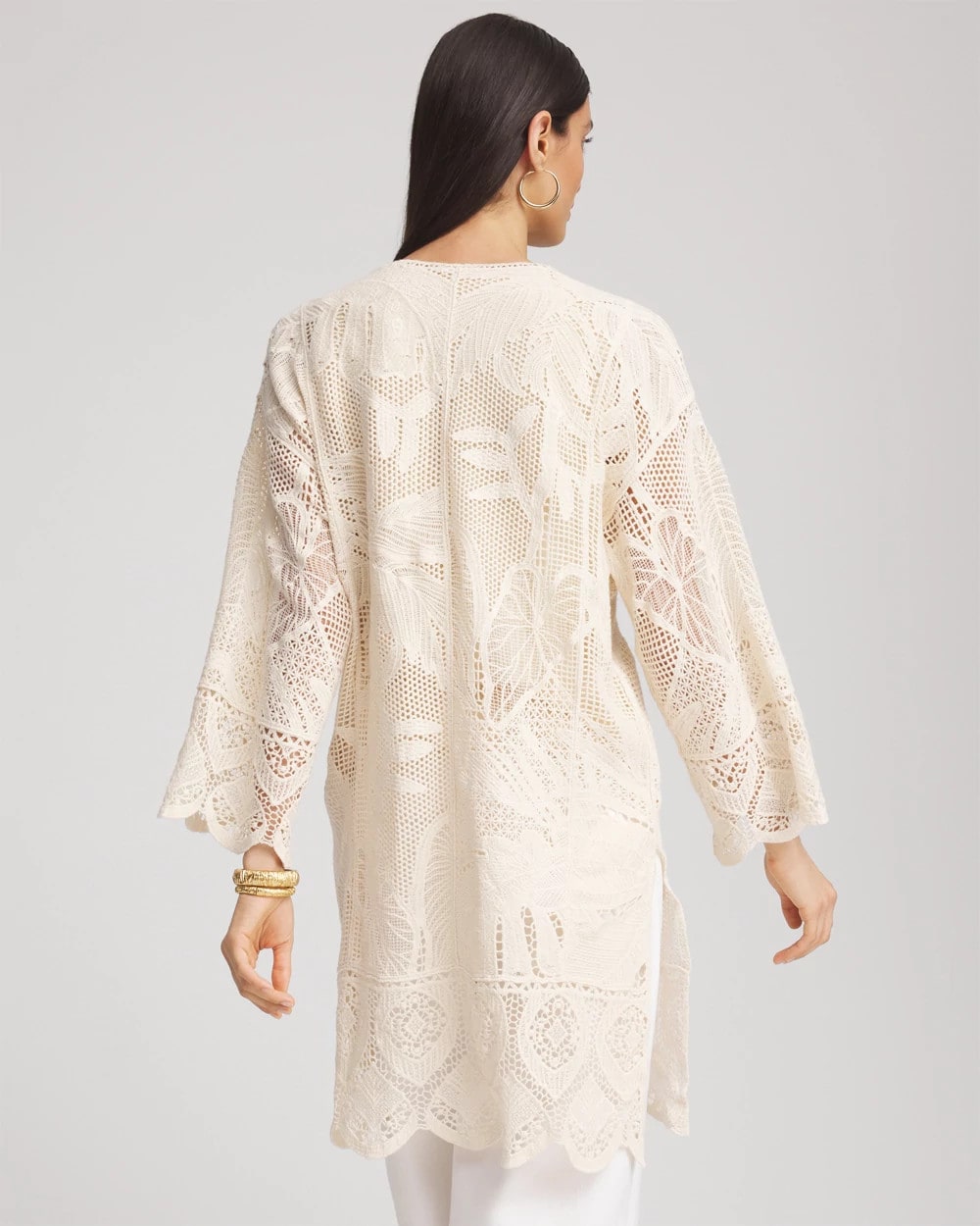 Chico's Cutwork Crochet-Lace Long Kimono