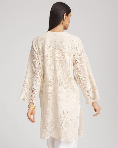 Chico's Cutwork Crochet-Lace Long Kimono