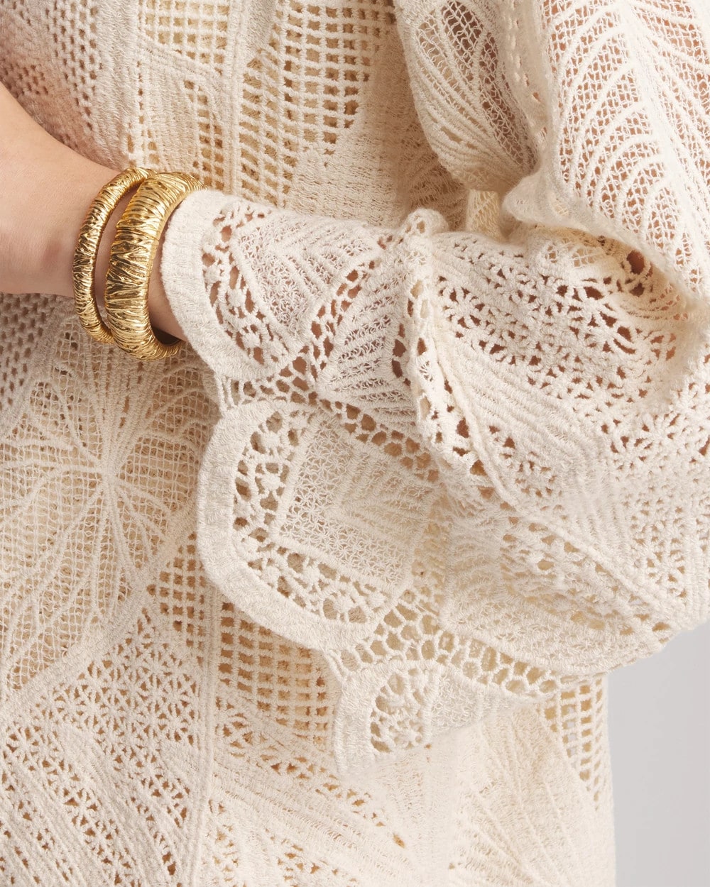 Chico's Cutwork Crochet-Lace Long Kimono