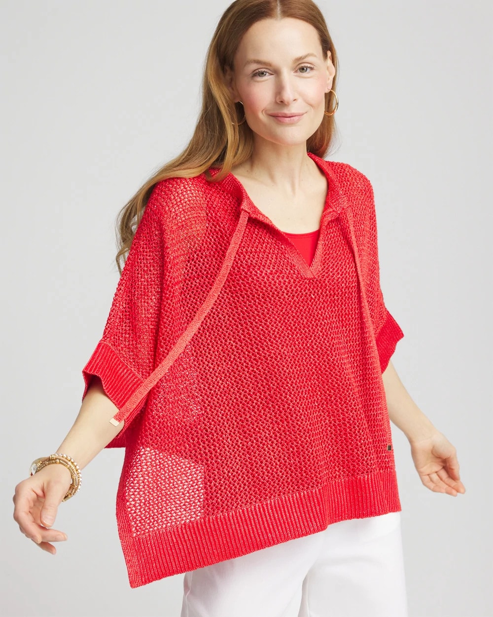 Chico's Sequin Open Knit Poncho