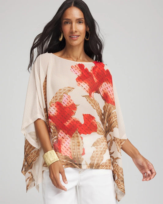 Chico's Floral Chiffon Pull-Over Poncho