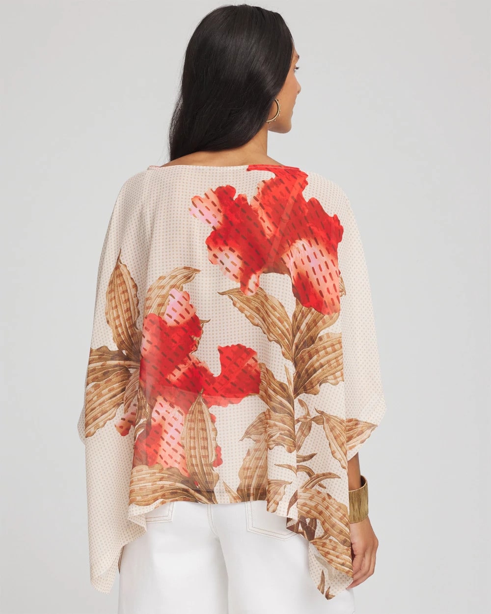 Chico's Floral Chiffon Pull-Over Poncho