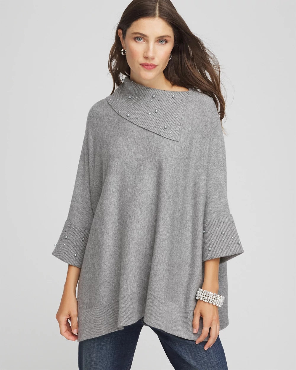 Chico's Embellished Sweater Poncho