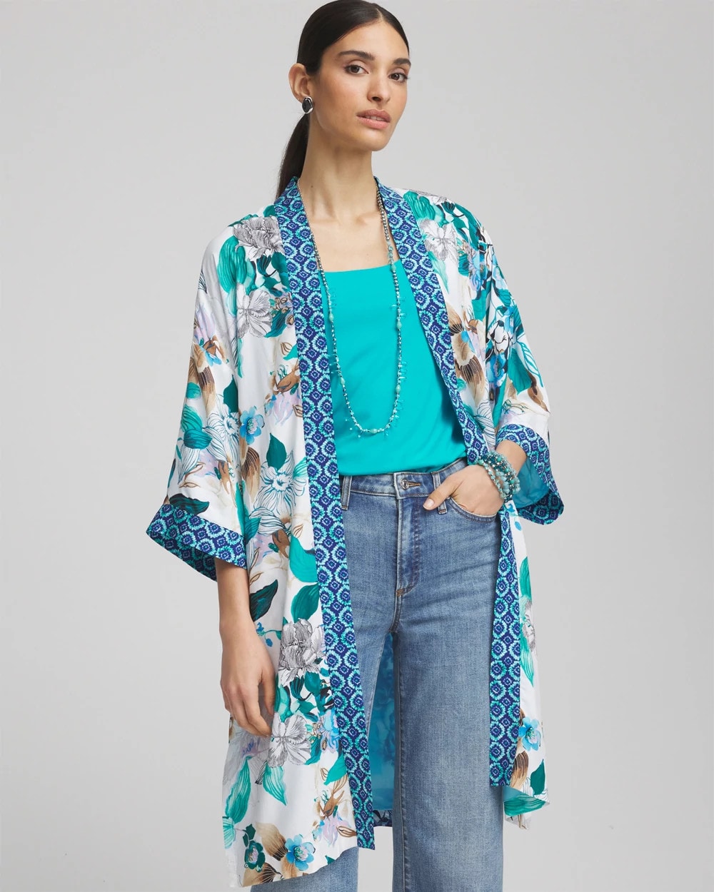Chico's Island Motif Long Kimono