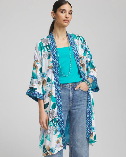 Chico's Island Motif Long Kimono