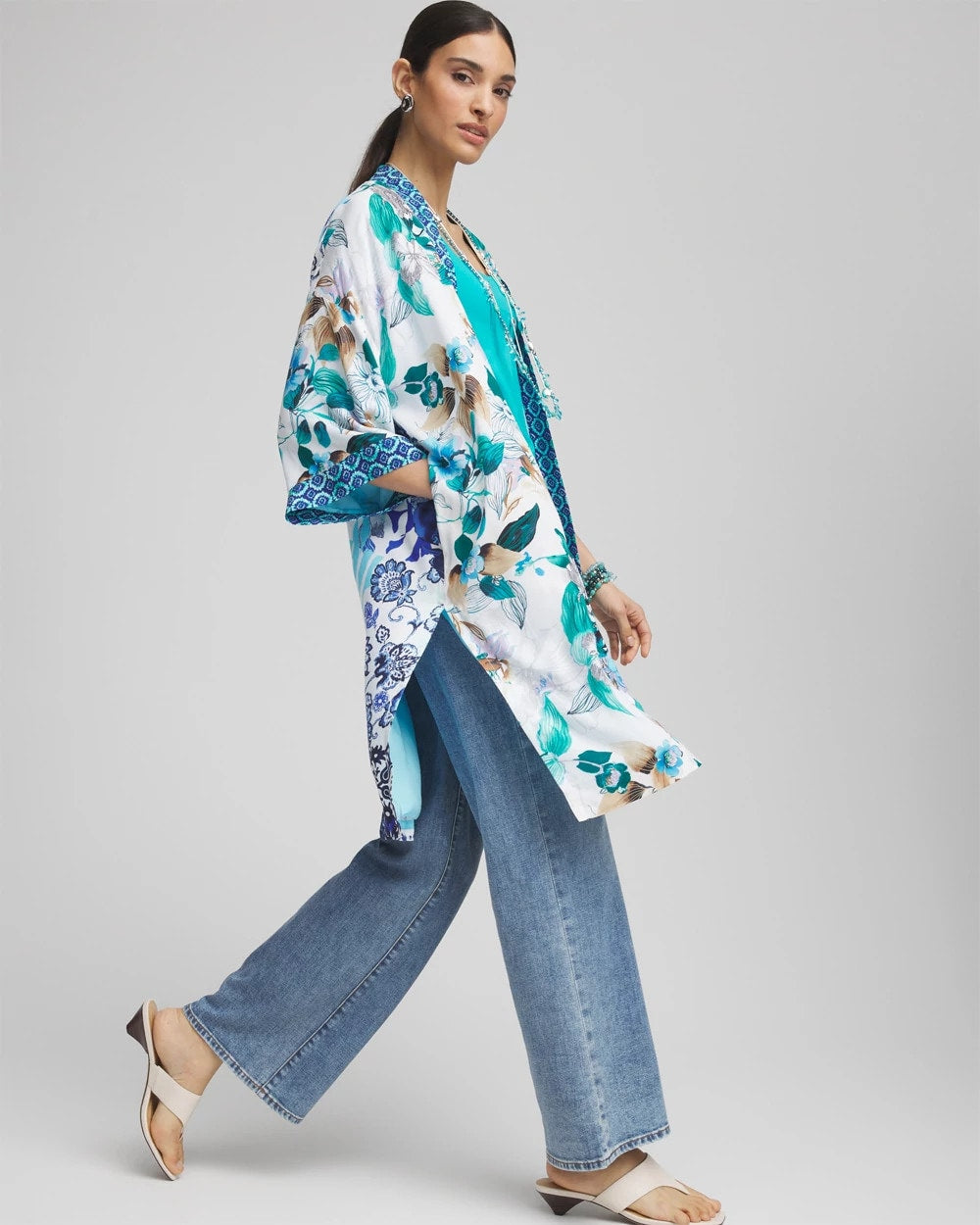 Chico's Island Motif Long Kimono