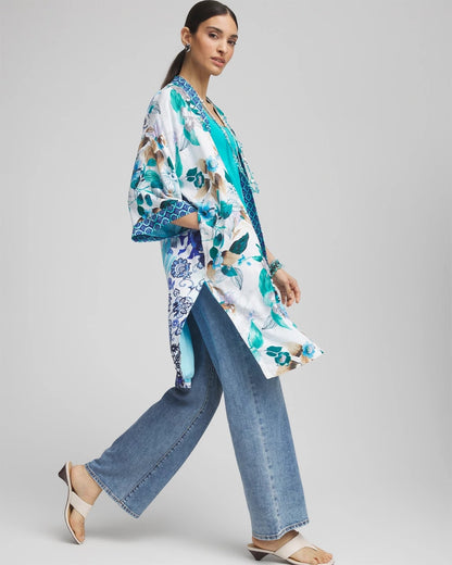 Chico's Island Motif Long Kimono