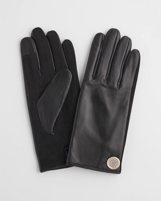 Chico's Leather Button Detail Gloves