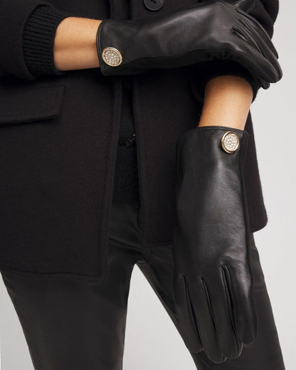 Chico's Leather Button Detail Gloves