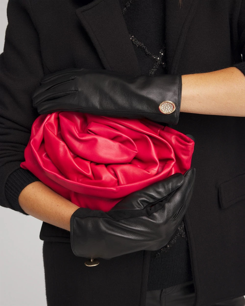 Chico's Leather Button Detail Gloves