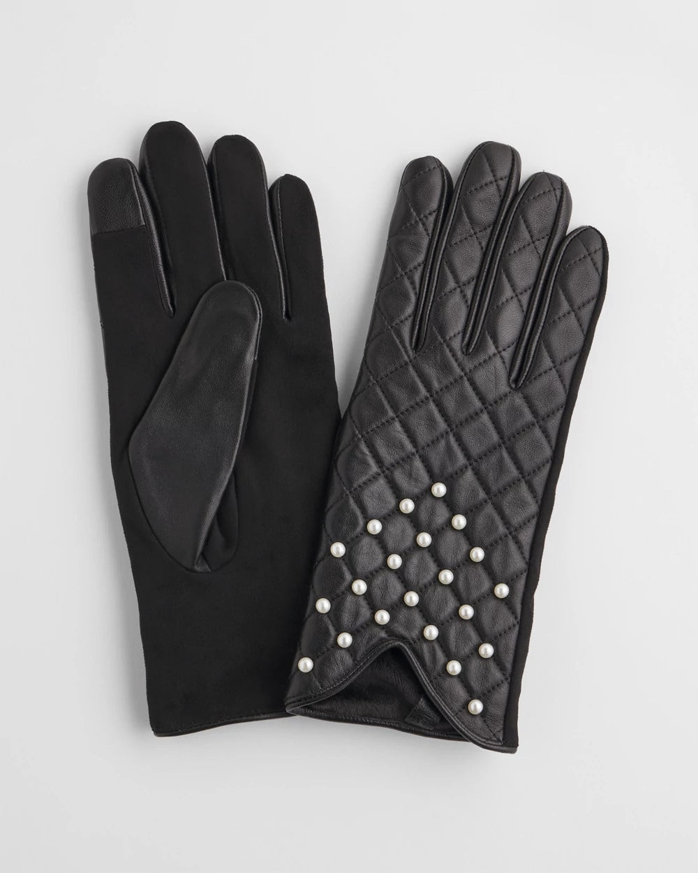 Chico's Leather Pearl Quilted Gloves