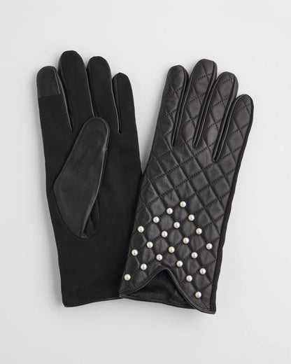 Chico's Leather Pearl Quilted Gloves