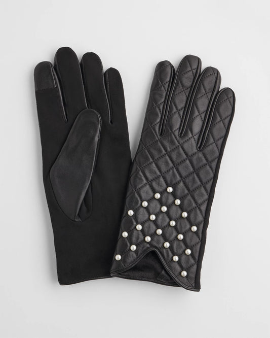 Chico's Leather Pearl Quilted Gloves