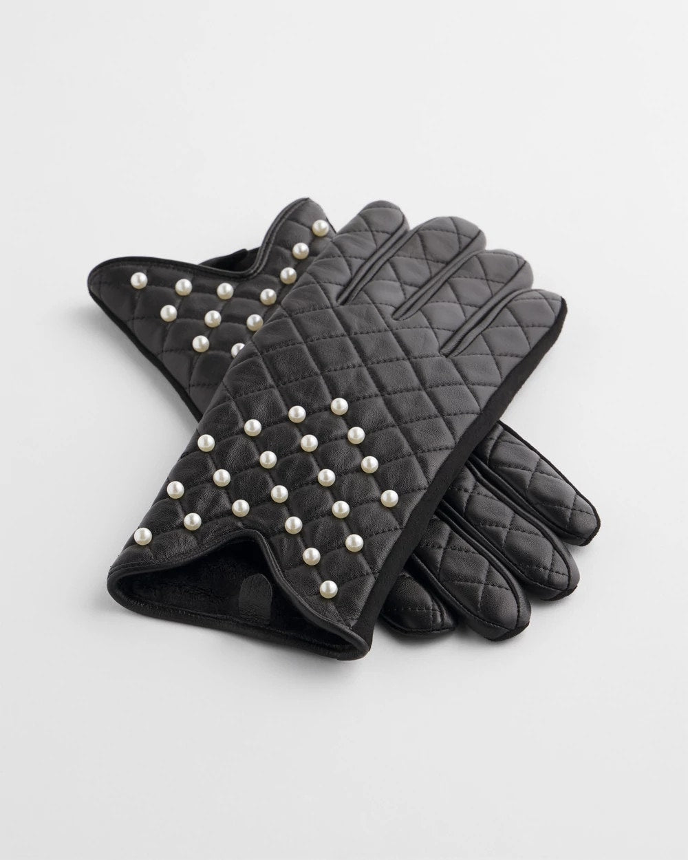 Chico's Leather Pearl Quilted Gloves