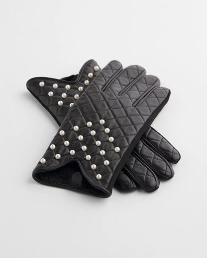 Chico's Leather Pearl Quilted Gloves