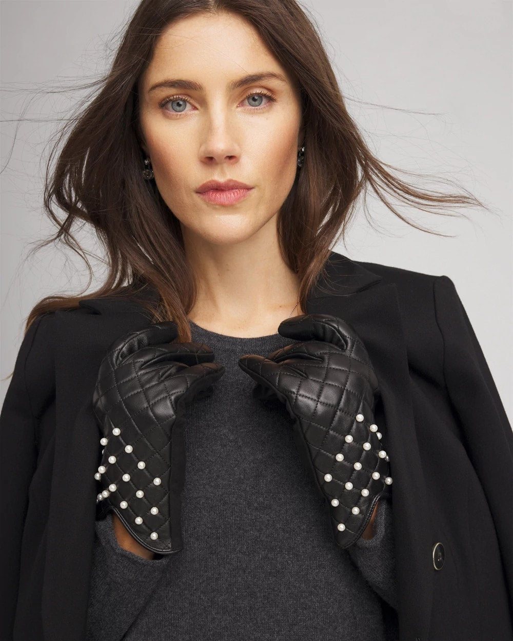 Chico's Leather Pearl Quilted Gloves