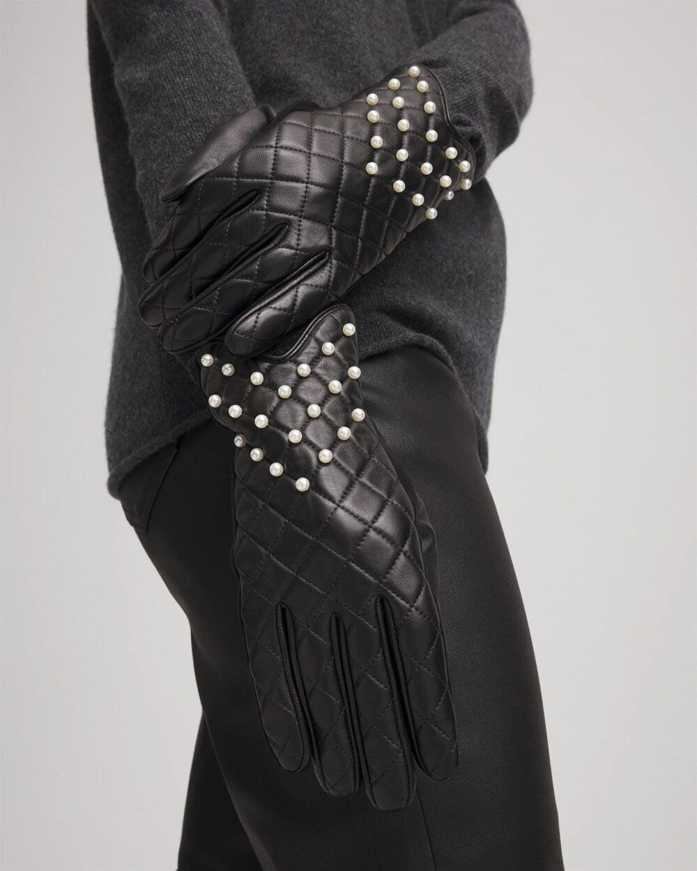 Chico's Leather Pearl Quilted Gloves