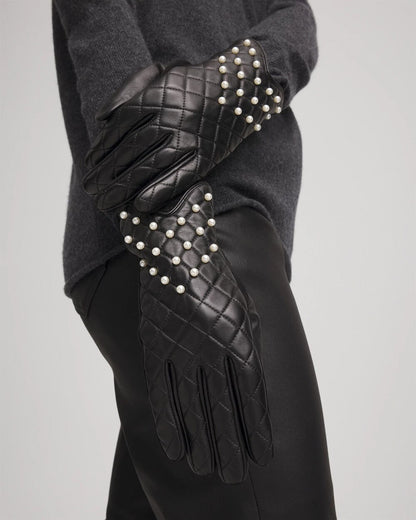 Chico's Leather Pearl Quilted Gloves