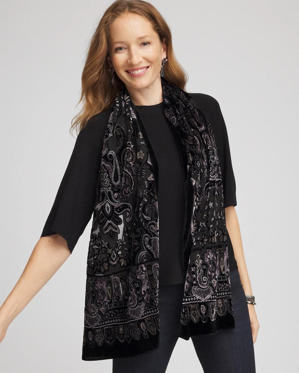 Chico's Velvet Burnout Oblong Scarf