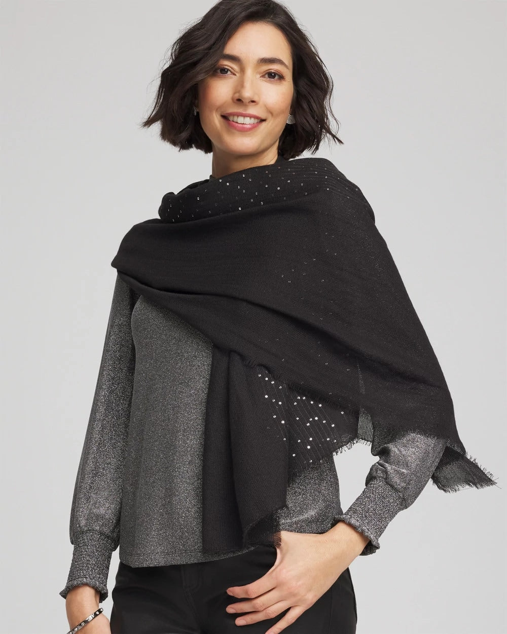 Chico's Metallic Stripe Oblong Scarf