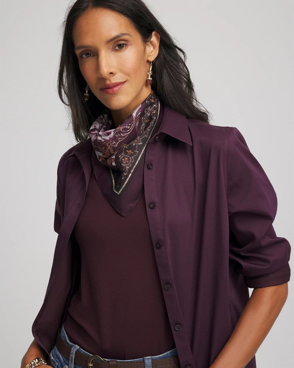 Chico's Frosty Floral Square Neckerchief Scarf