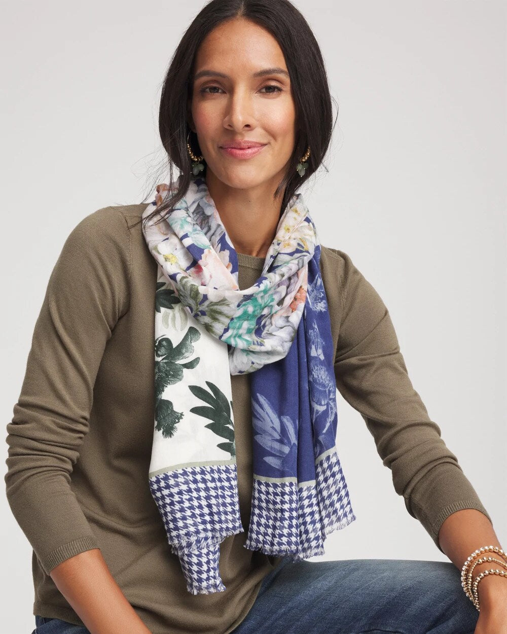 Chico's Colorblock Floral-Print Oblong Scarf