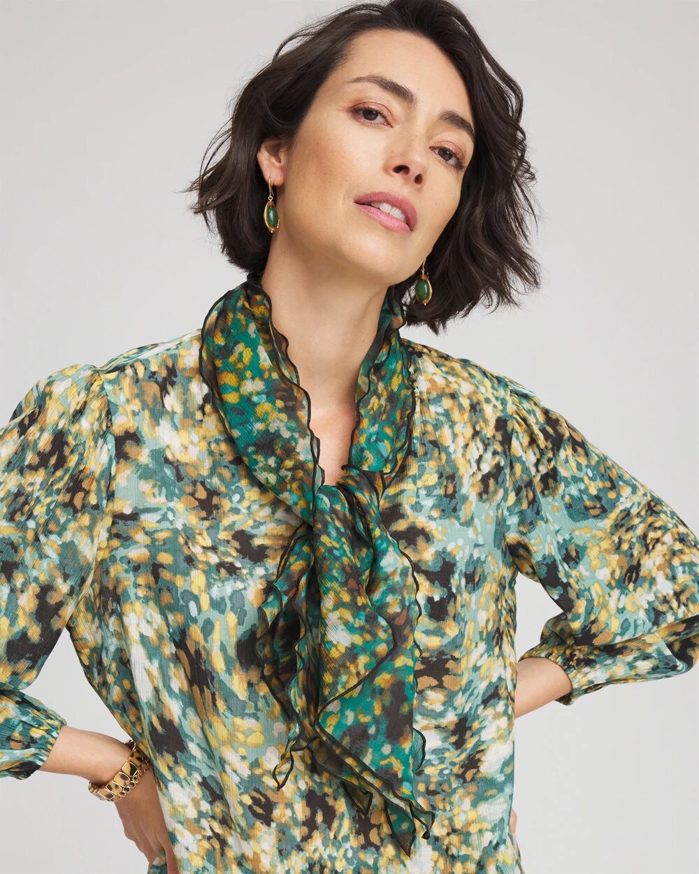 Chico's Printed Woven Ruffled Neck Scarf
