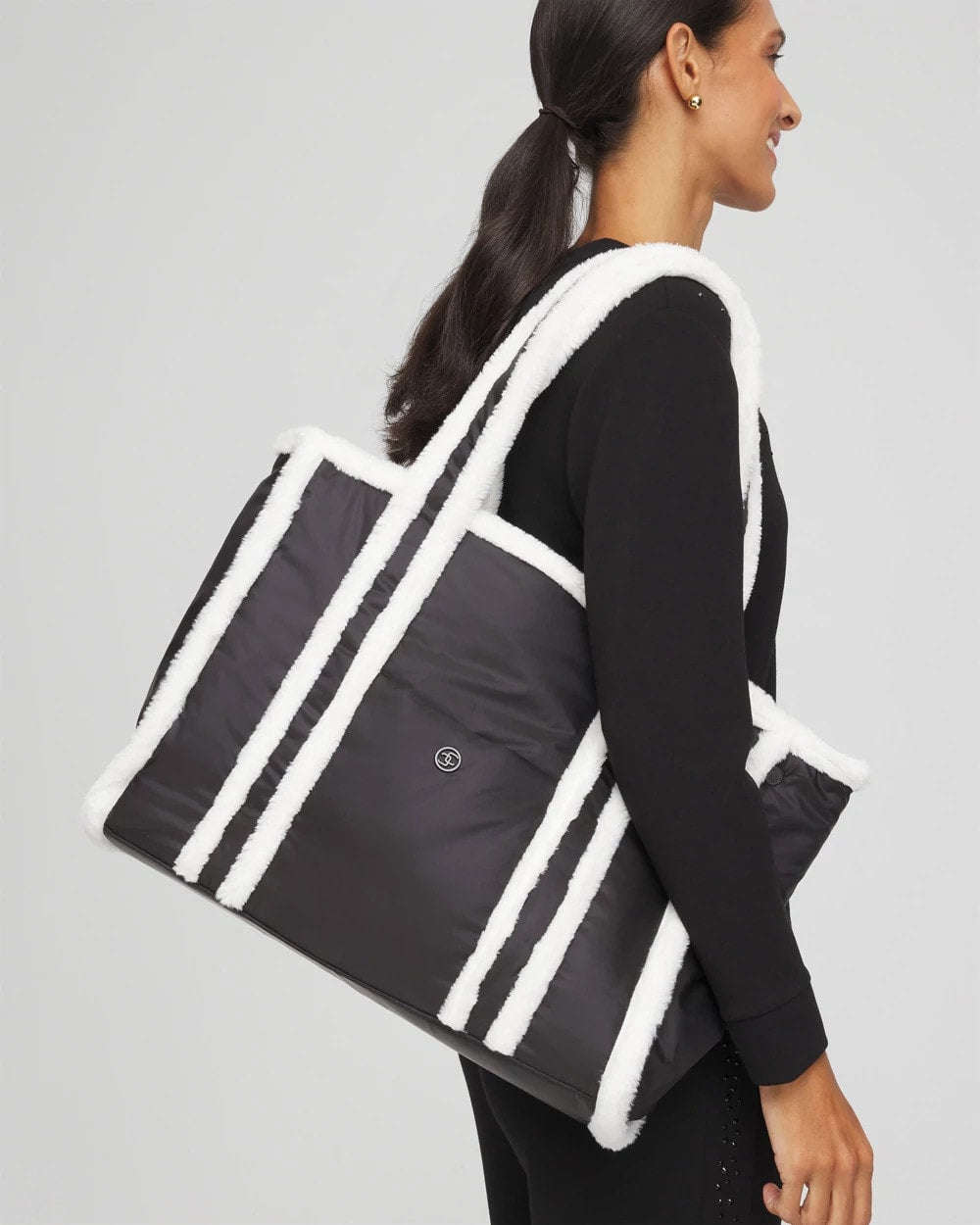 Chico's Faux Fur Sporty Tote Bag
