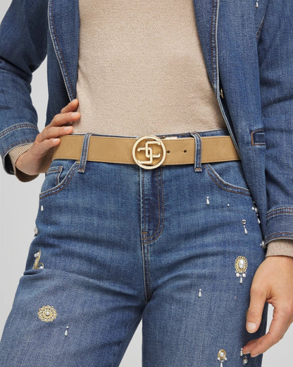 Chico's Faux Suede Reversible Chico's Logo Trouser Belt