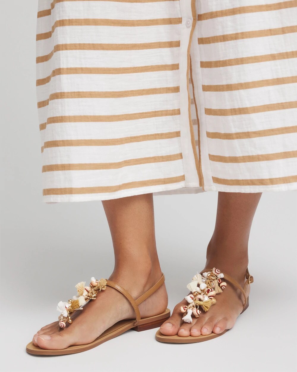 Chico's Beach Seashell T-Strap Sandals