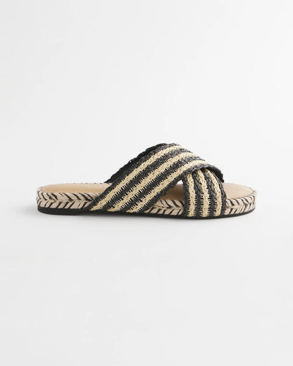 Chico's Striped Raffia Cross-Strap Slide Sandal