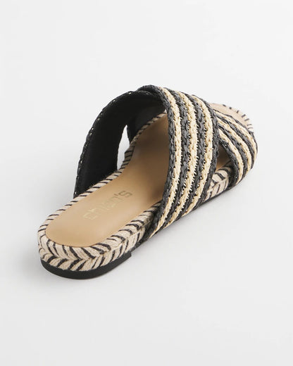 Chico's Striped Raffia Cross-Strap Slide Sandal