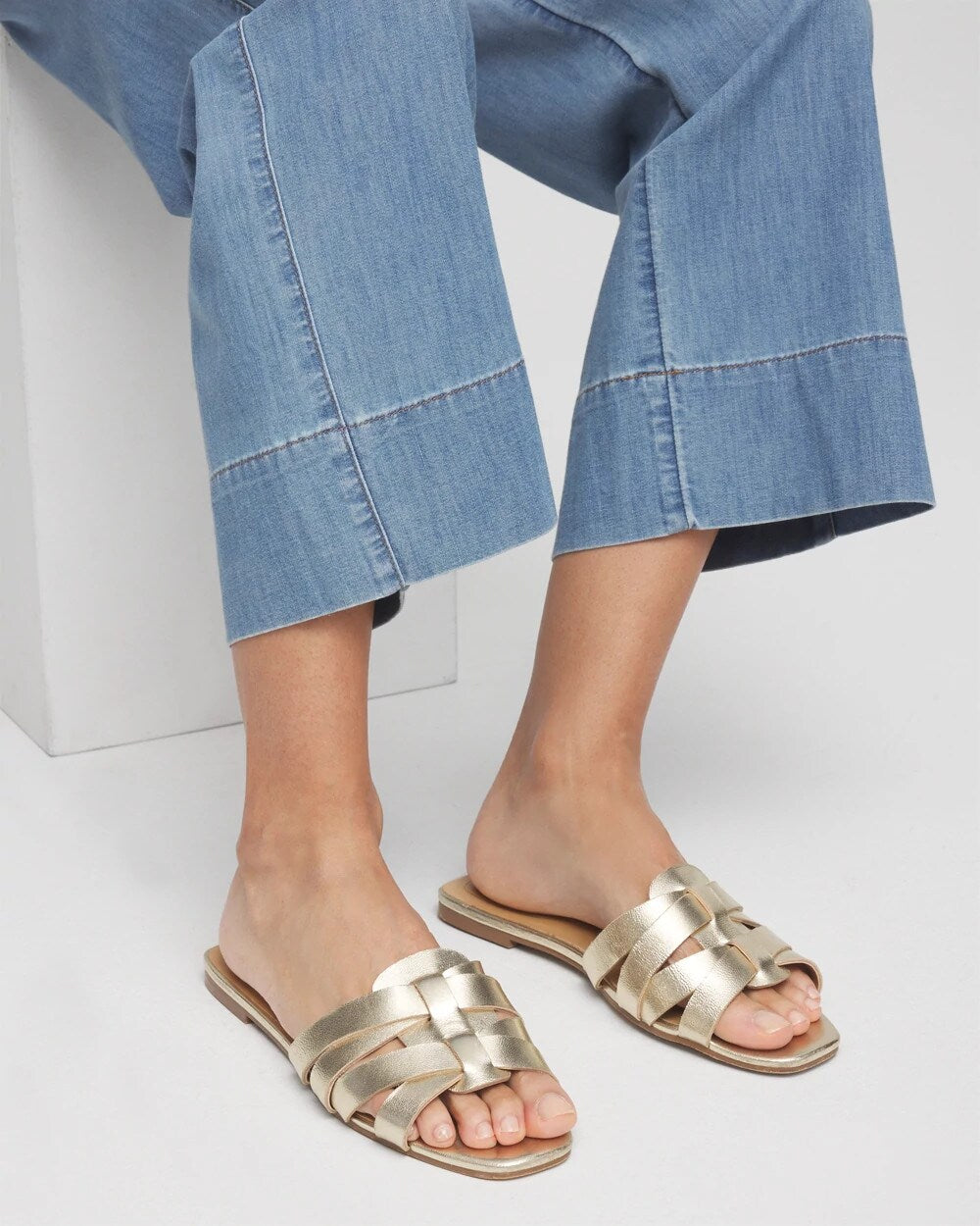 Chico's Leather Cassidy Cross-Strap Slide Shoes