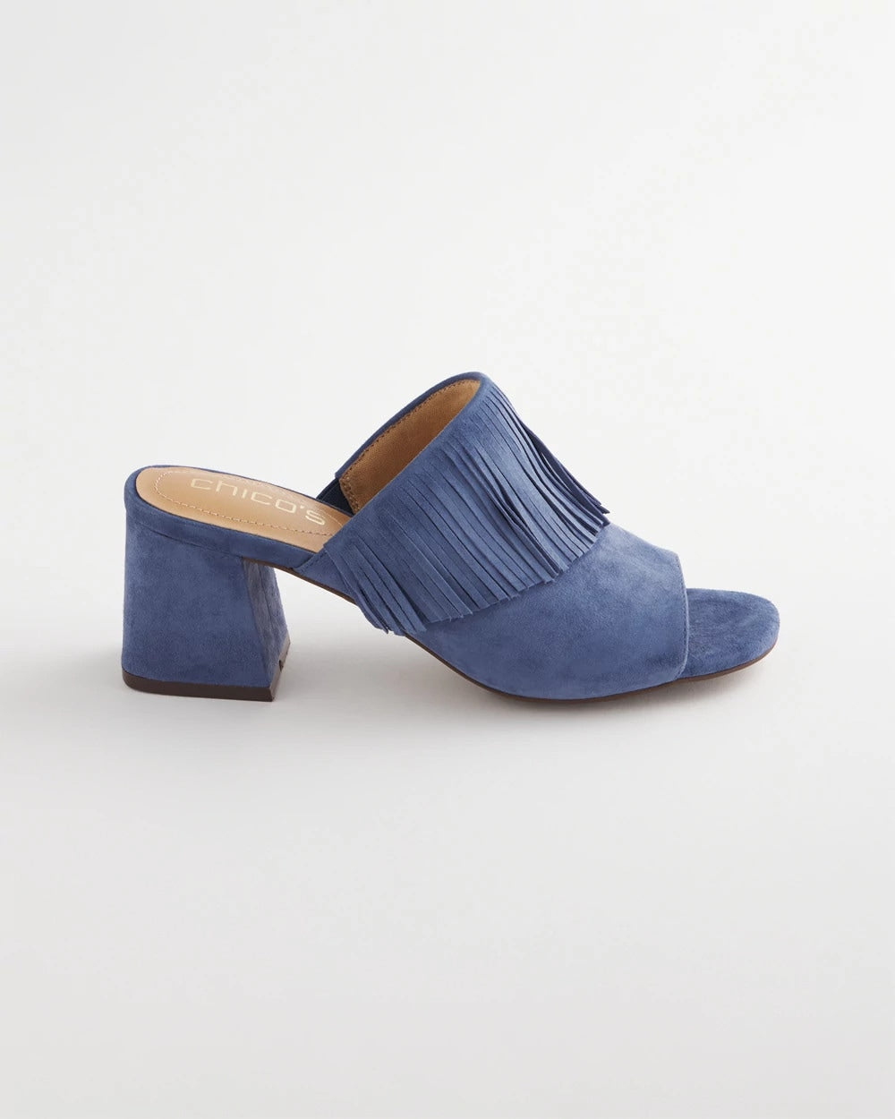 Chico's Blue Lotus Suede Fringe Block Heels