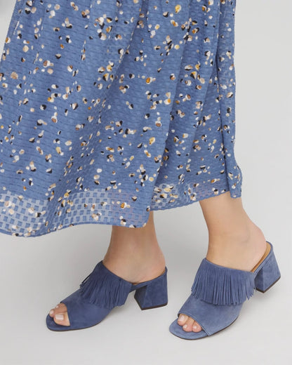 Chico's Blue Lotus Suede Fringe Block Heels