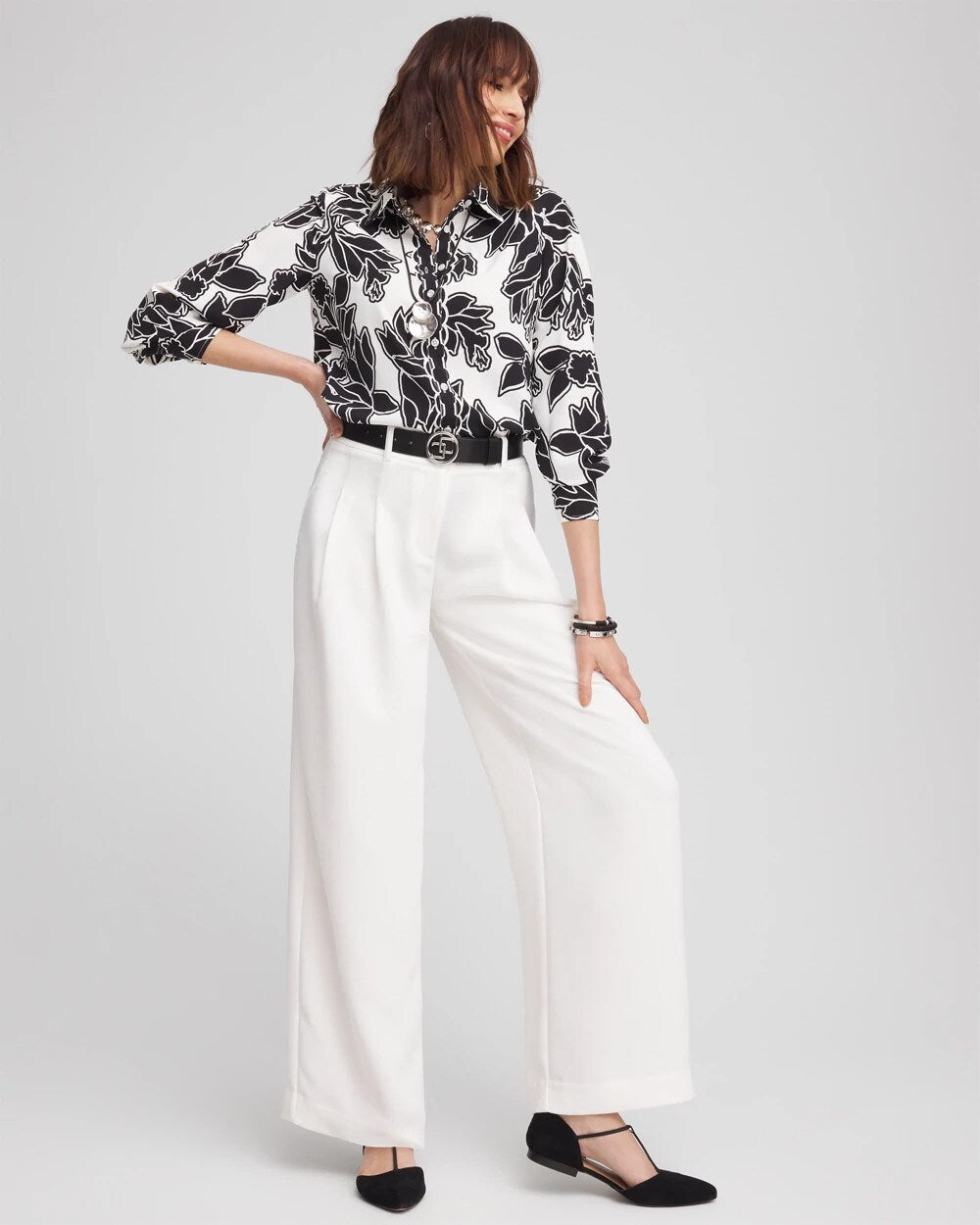 Chico's Petite Crepe Pleated Relaxed Pants