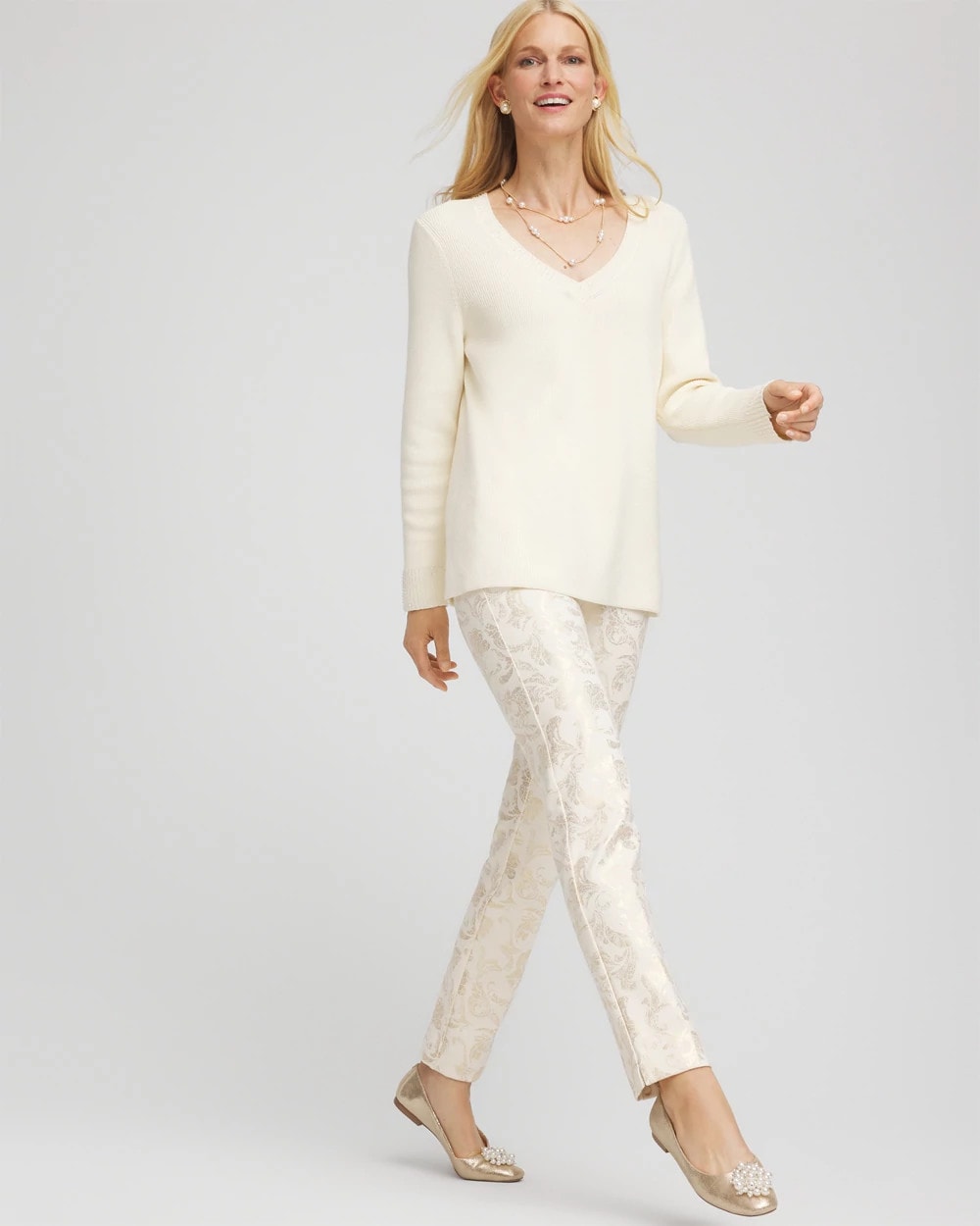 Chico's Petite Juliet Golden Foiled Slim Ankle Pants