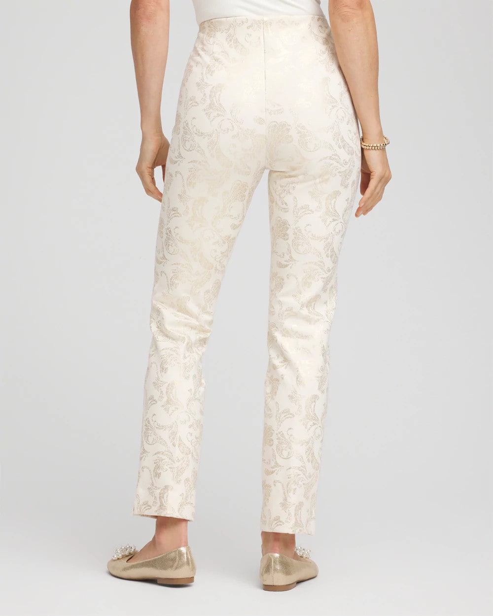 Chico's Petite Juliet Golden Foiled Slim Ankle Pants
