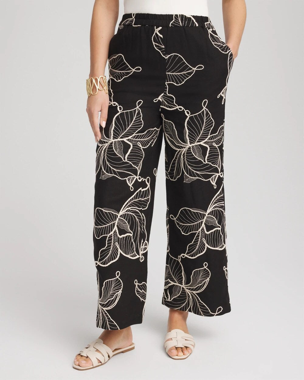 Chico's Petite Embroidered Wide-Leg Cropped Pants