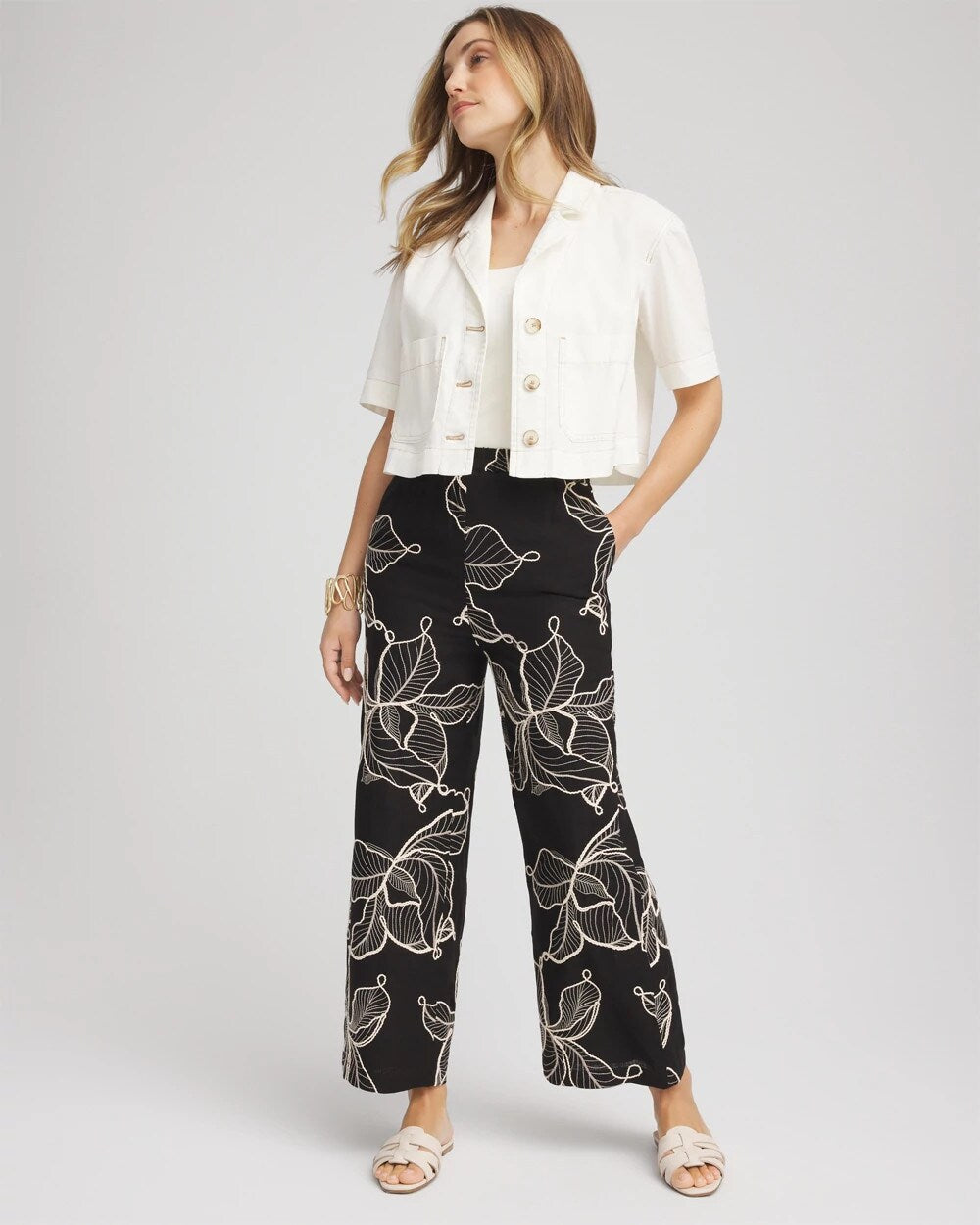 Chico's Petite Embroidered Wide-Leg Cropped Pants