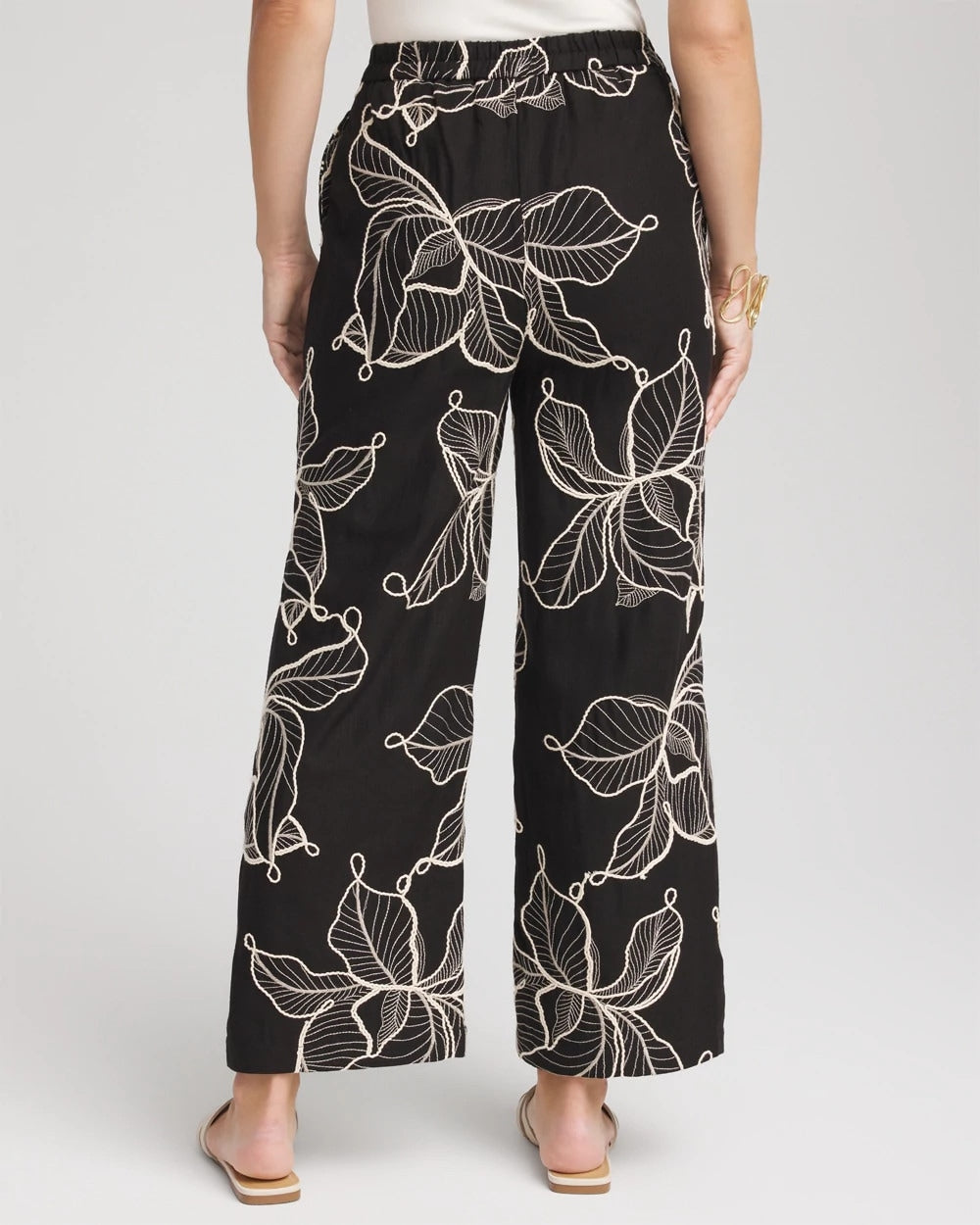 Chico's Petite Embroidered Wide-Leg Cropped Pants