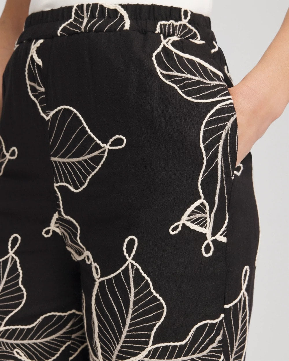 Chico's Petite Embroidered Wide-Leg Cropped Pants