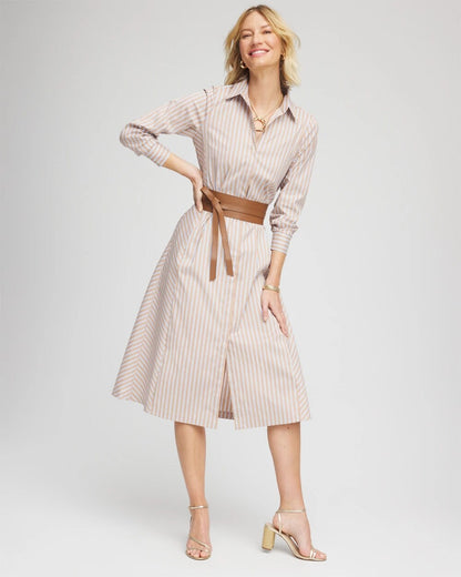 Chico's Petite Vanilla Chai Striped Shirtdress