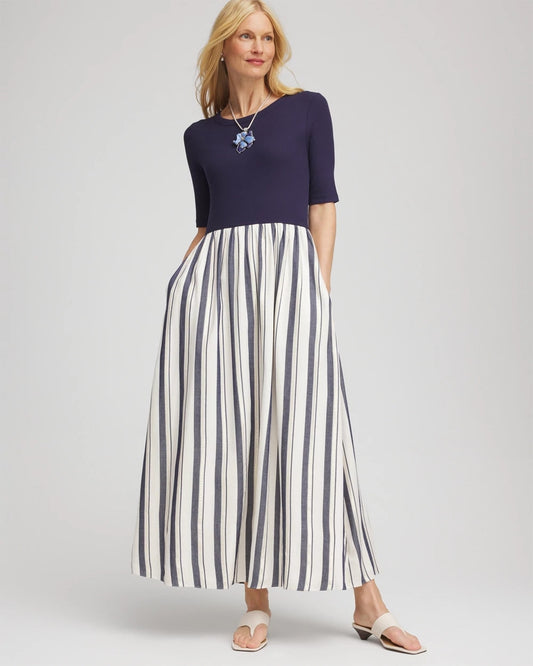 Chico's Petite Mixed Metallic Striped Maxi Dress